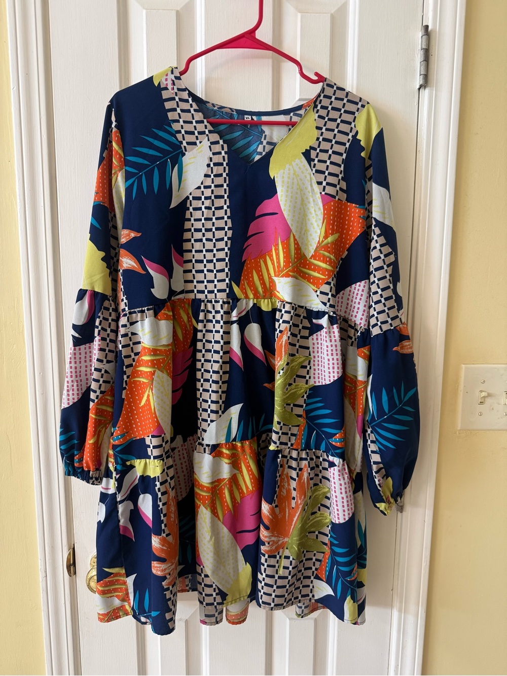 Navy Floral Patchwork Tiered Dress
